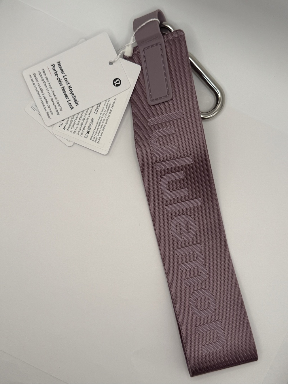 NWT lululemon Never Lost Keychain - Lotus Dust / Lilac Grey / Silver (SOLD OUT)
